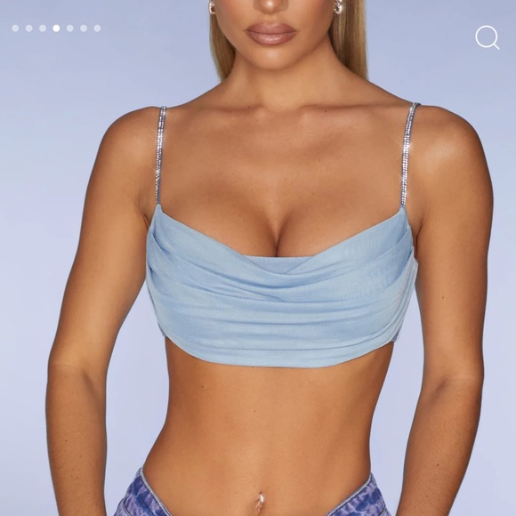 Oh Polly Embellished Strap Crop Top in Blue - Picture 1 of 5